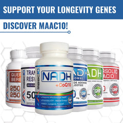 MAAC10 NAD capsules in hand imply on-the-go support.