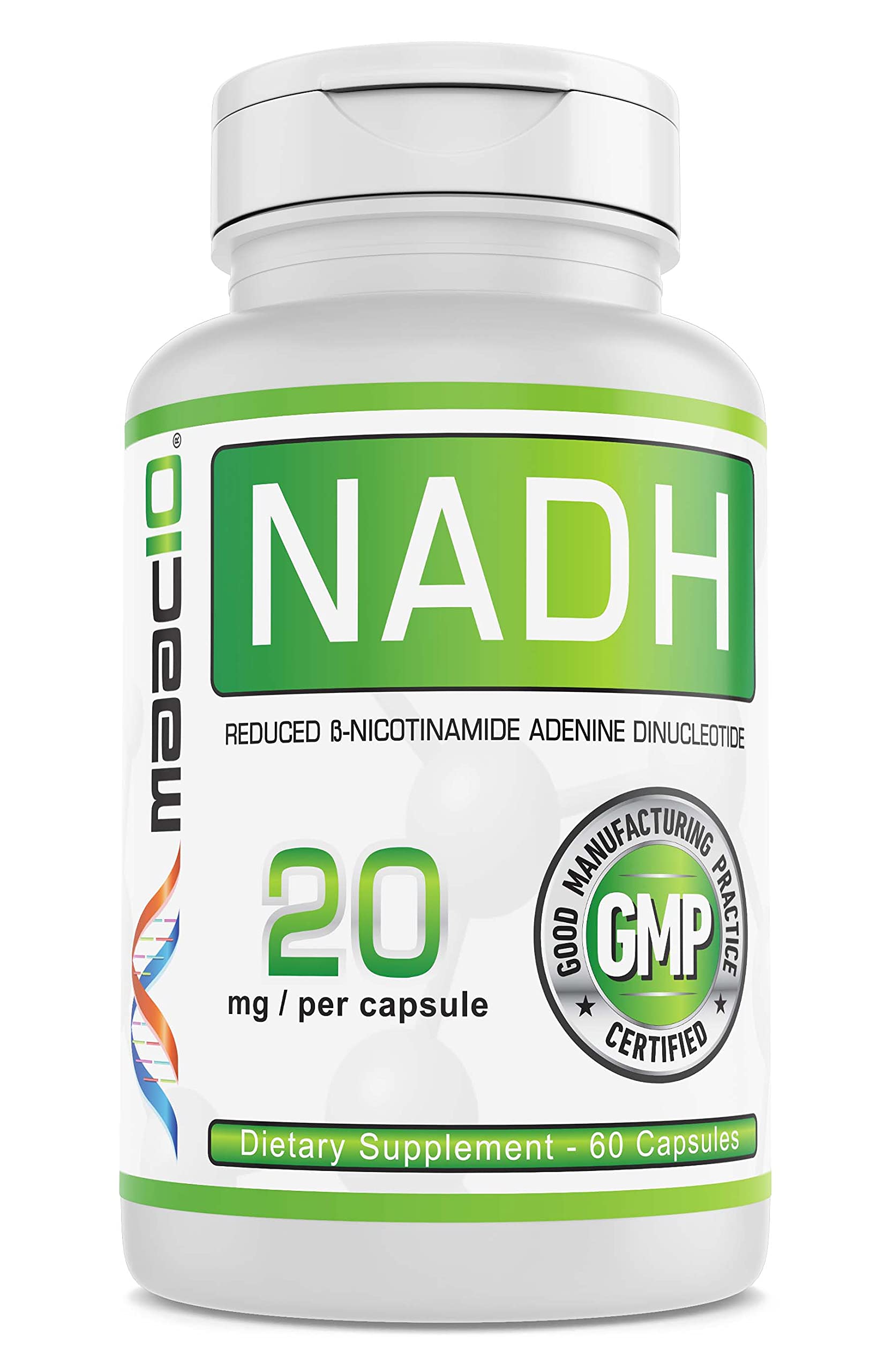 MAAC10 NADH bottle front shows clean branding for energy support