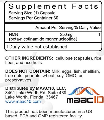 MAAC10 NMN bottle shown with clear label highlighting purity and potency.