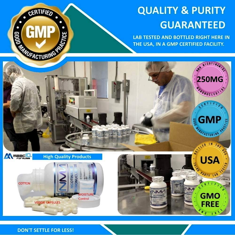 Purity and GMP standards graphic reinforces product integrity.
