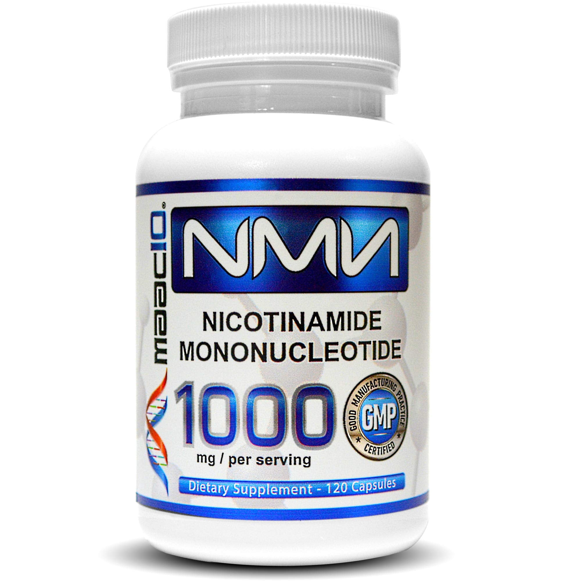 MAAC10 NMN supplement bottle with 120 capsules for daily NAD+ support.