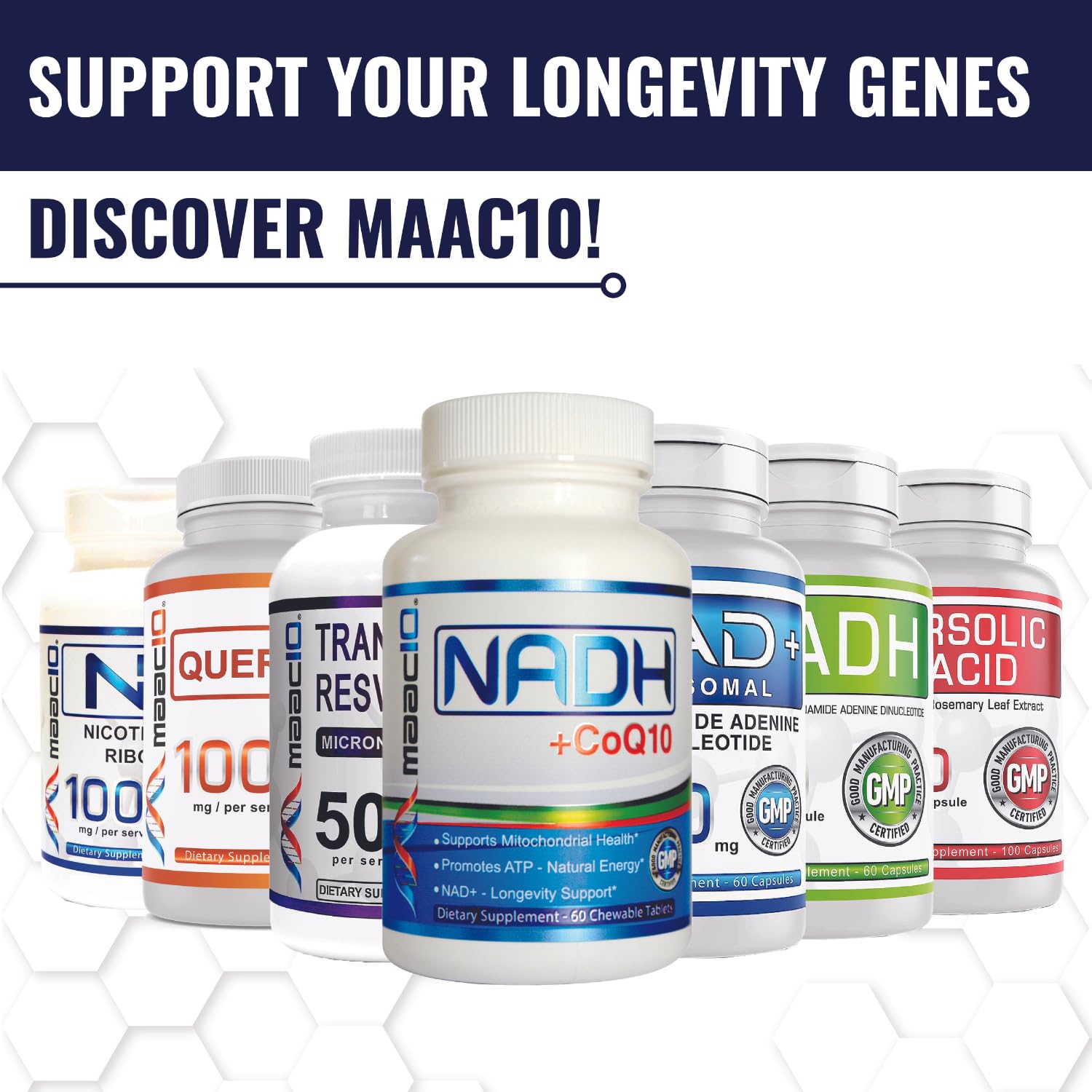MAAC10 NR bottle with clear branding suitable for wellness visuals.