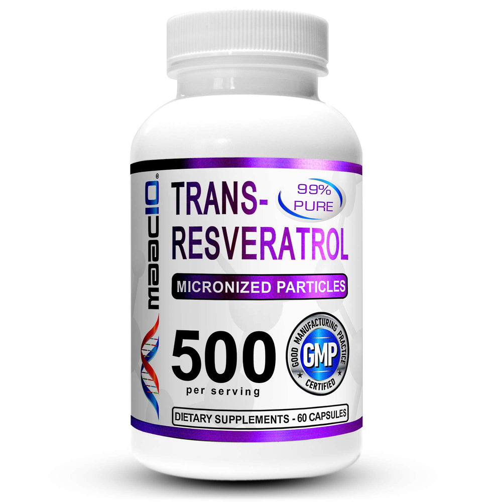 MAAC10 Trans Resveratrol bottle for convenient daily antioxidant support.