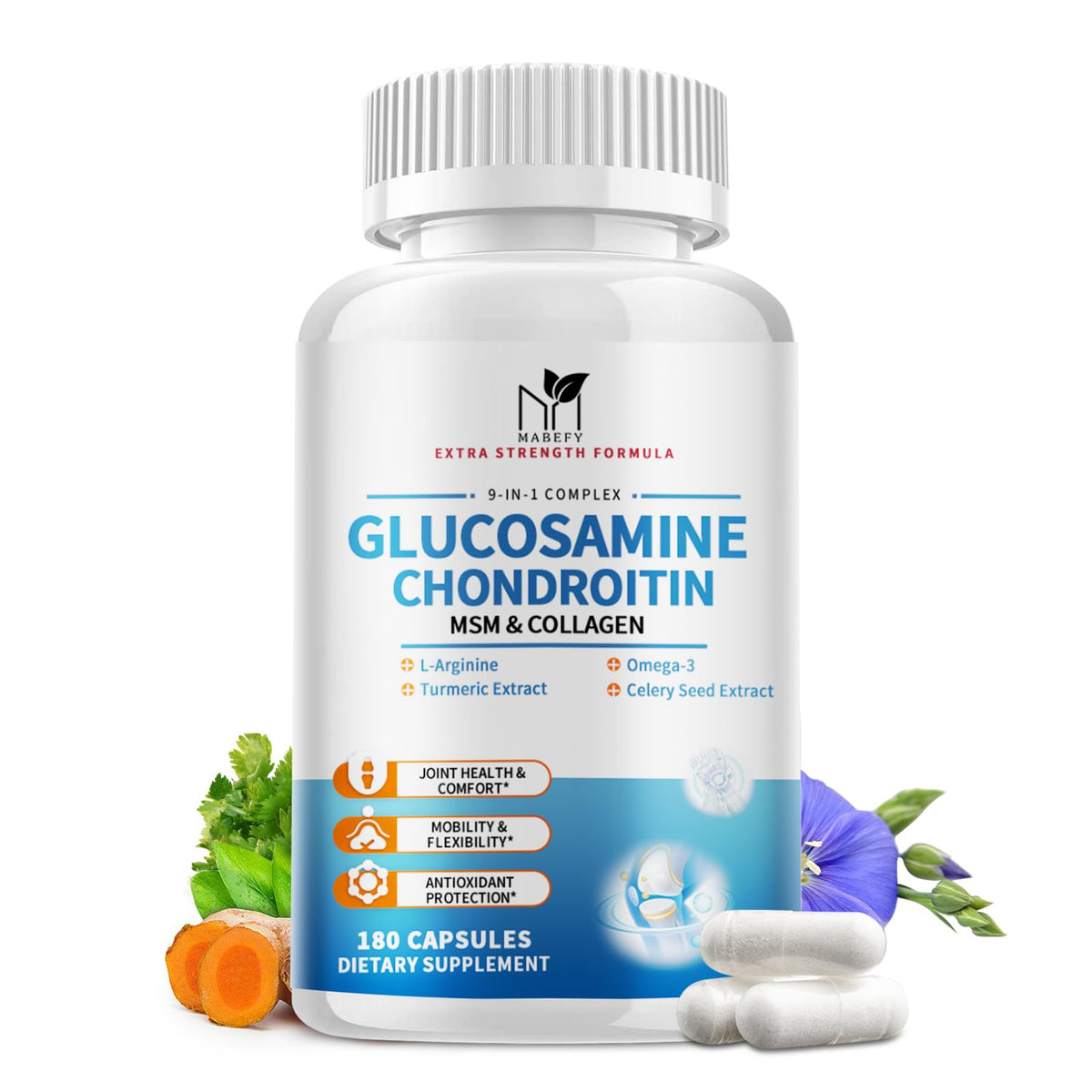 MABEFY glucosamine chondroitin MSM bottle front for daily joint support.