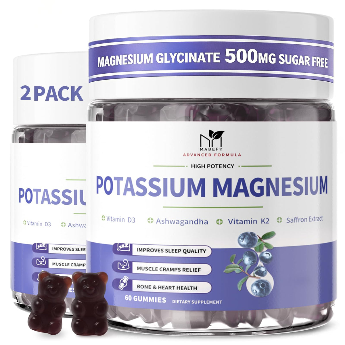 MABEFY bottle-front showing 2-pack gummies for convenient daily wellness.