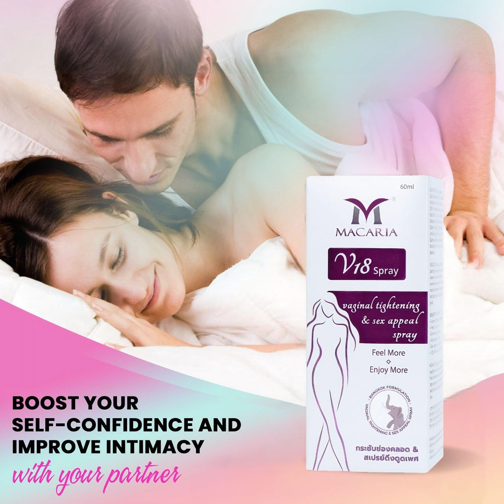 MACARIA V18 long-lasting-hydration benefits shown in product imagery.