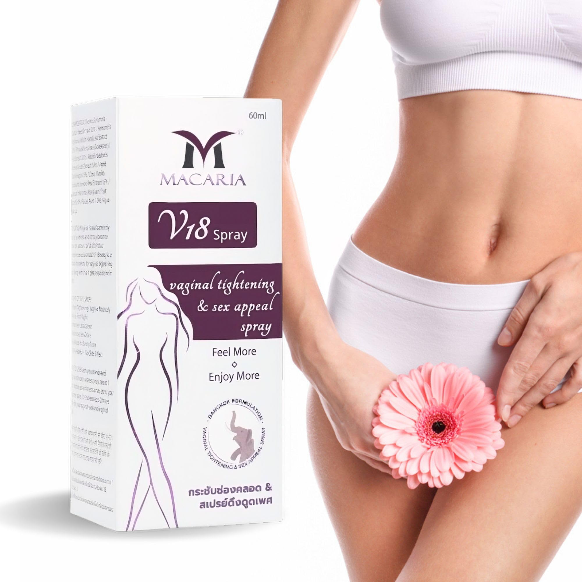 MACARIA V18 tightening spray bottle for discreet, easy application and comfort.