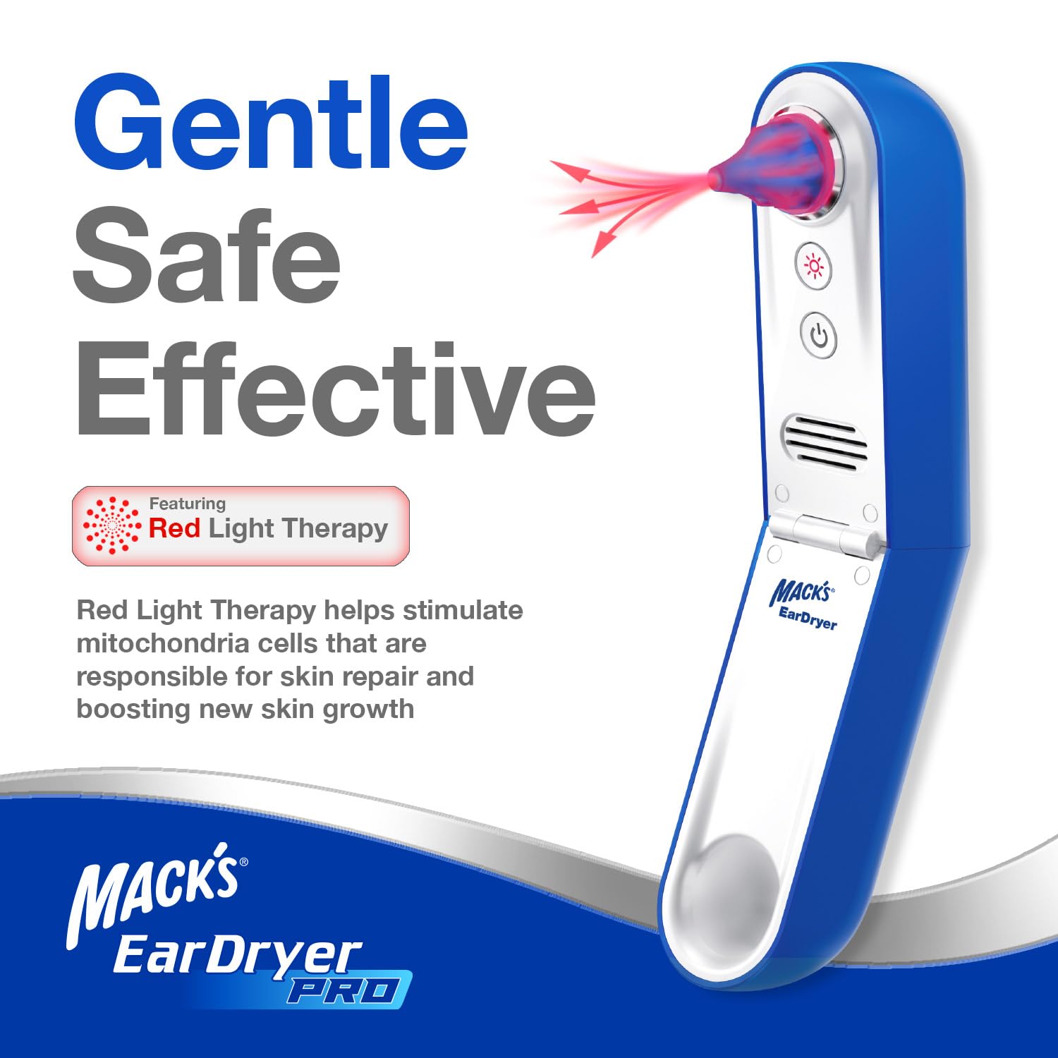 Mack's Ear Dryer PRO interchangeable earpieces for clean, hygienic use.
