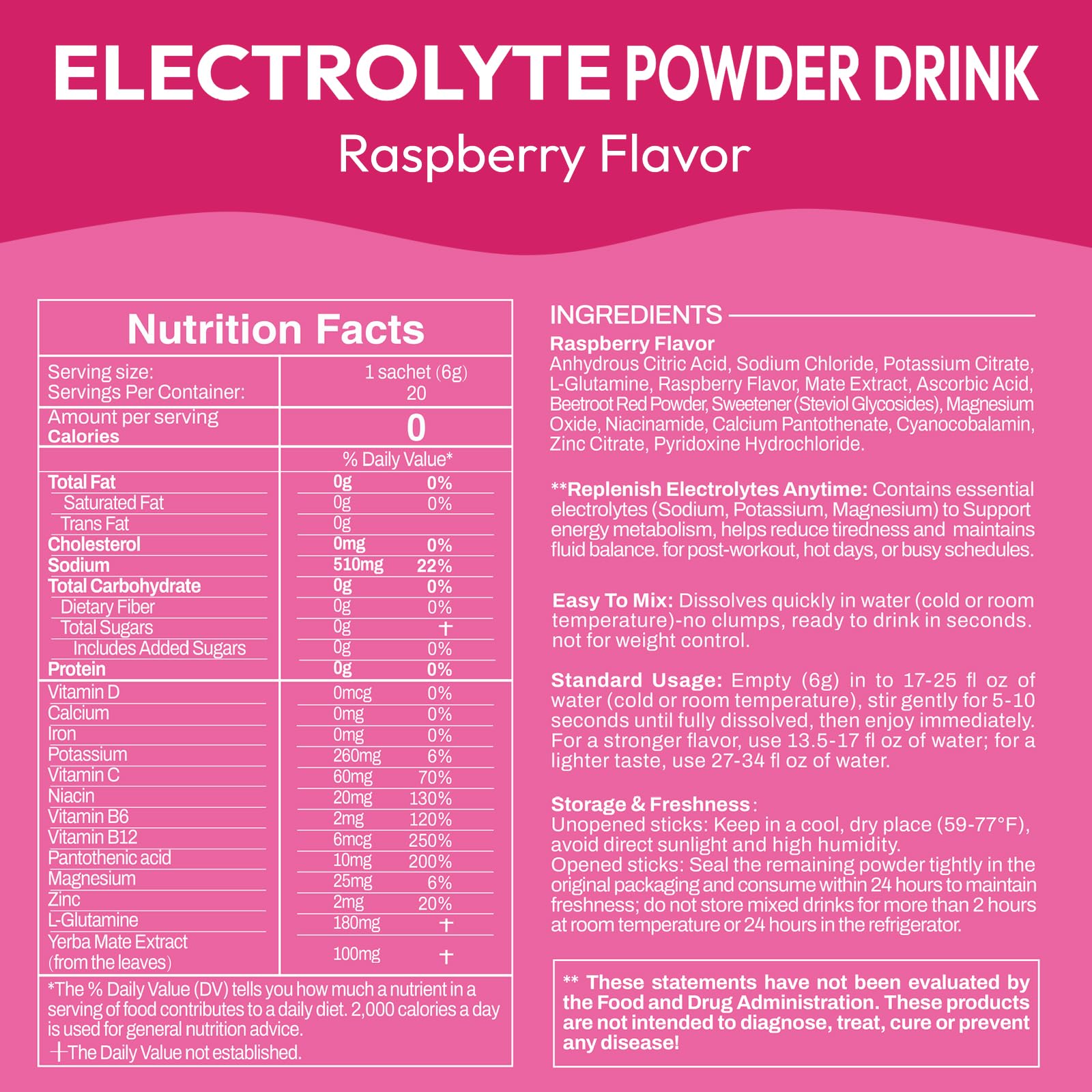 Macmony Electrolyte Packets Raspberry back label with nutrition details