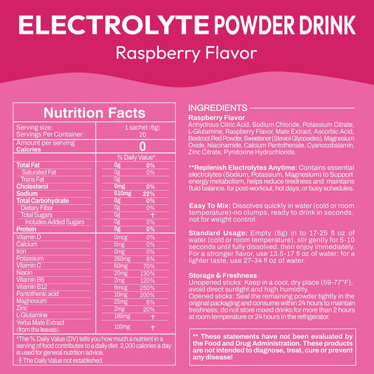 Macmony Electrolyte Packets Raspberry back label with nutrition details