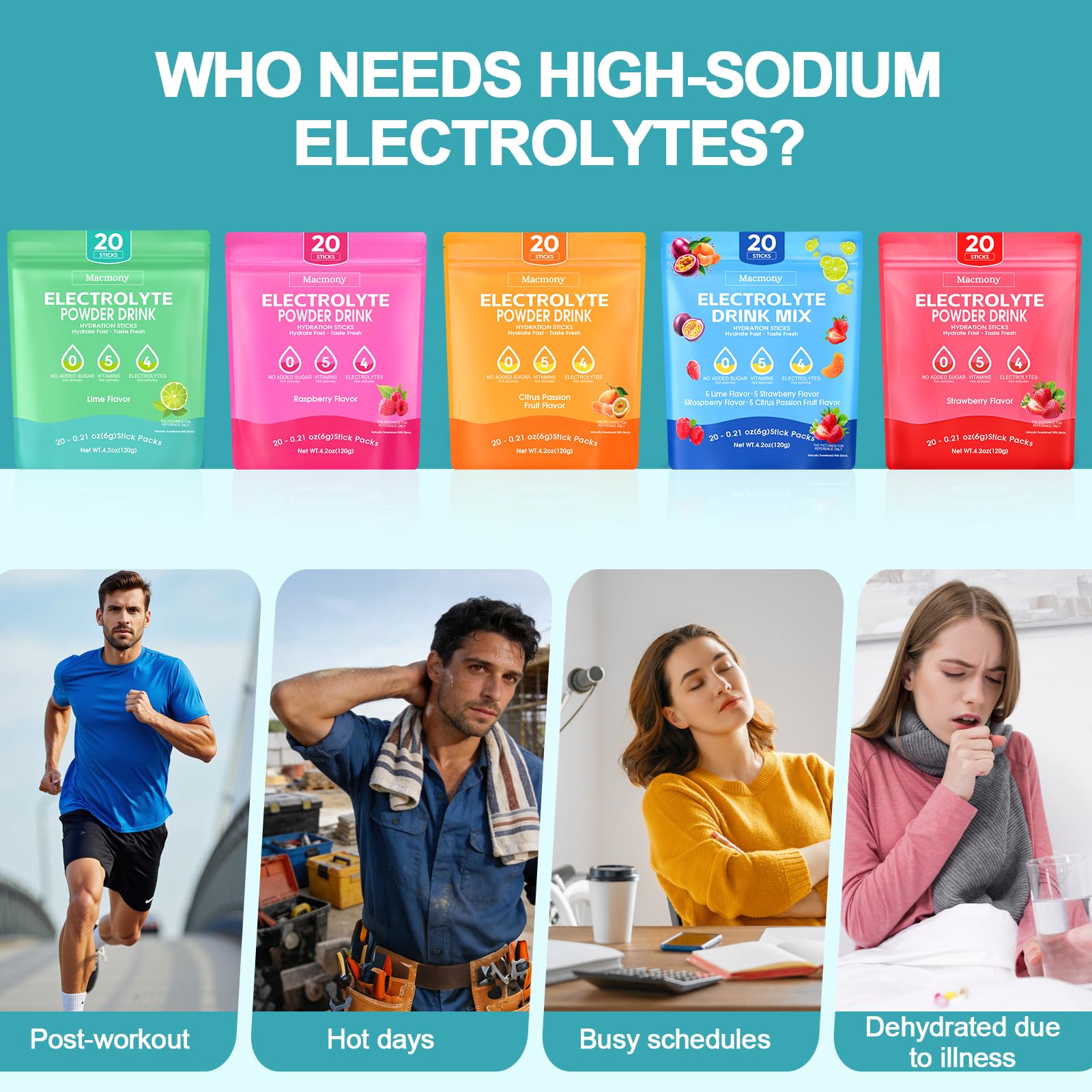 Macmony electrolyte powder packets travel-pack, ideal for gym and travel