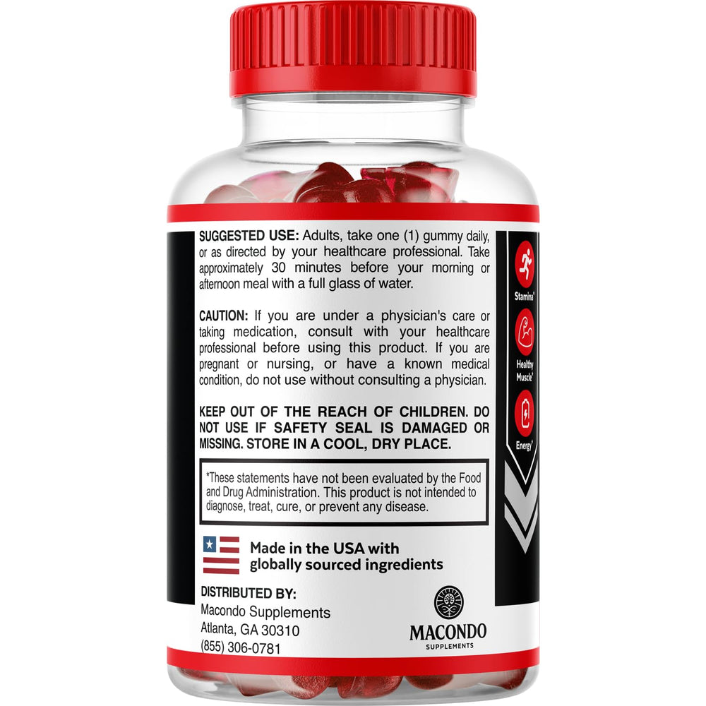 Macondo Vigor Boost X gummies ingredient icons emphasize natural blend