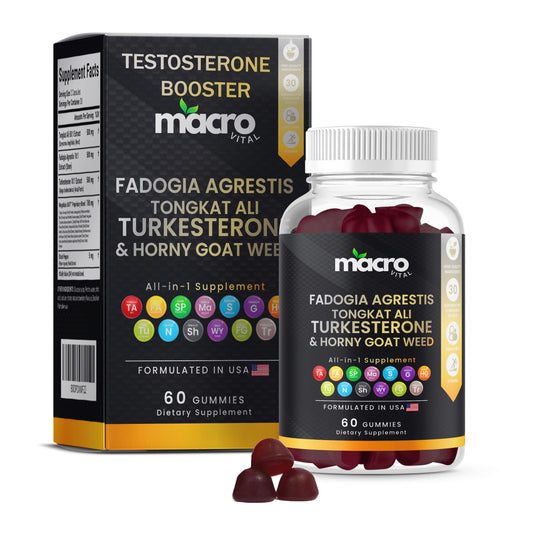 Macro Vital testosterone booster gummies bottle for easy daily support and on-the-go use.