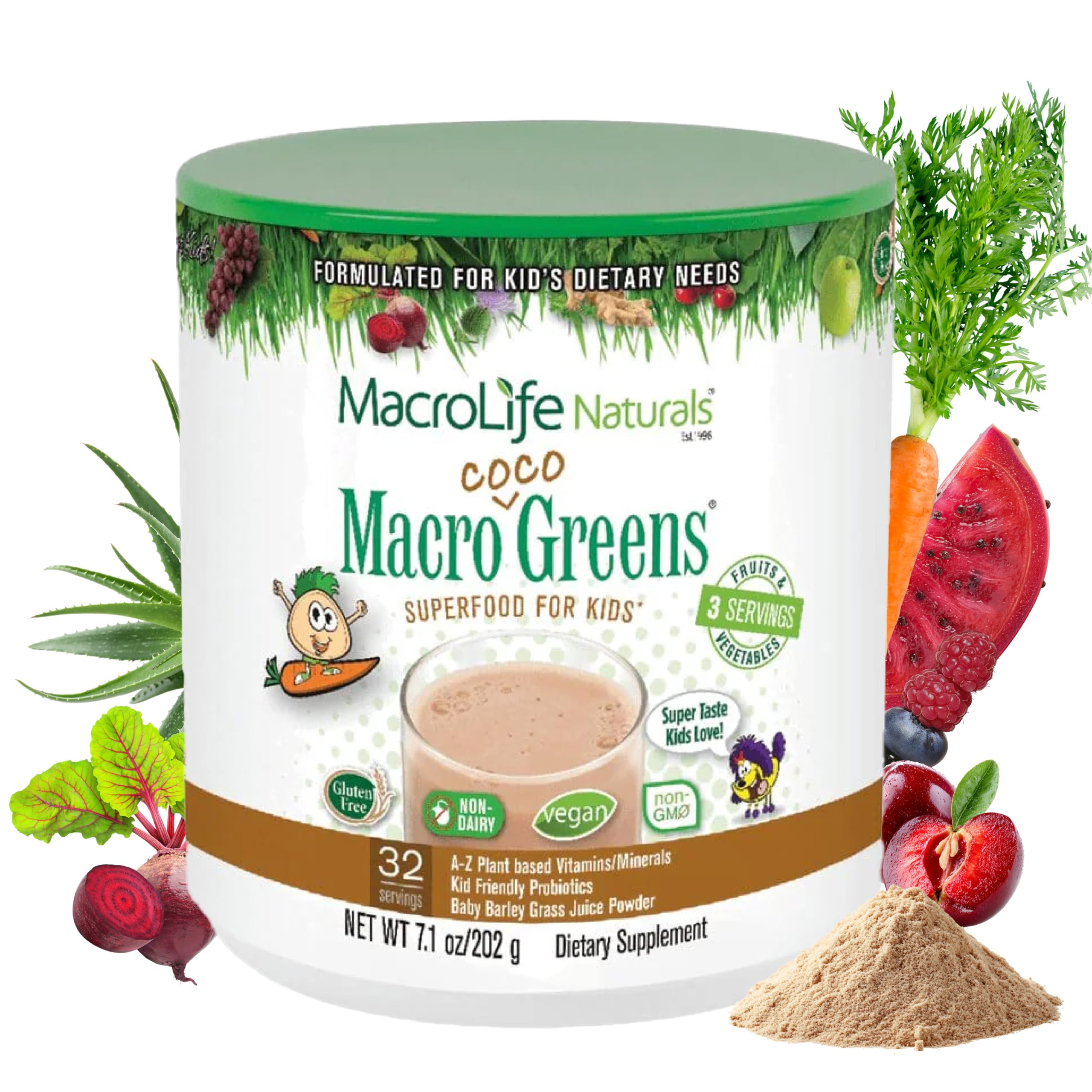 MacroLife Naturals MacroCoco bottle pour demonstrates easy, kid-friendly greens boost.