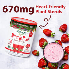 MacroLife Naturals Miracle Reds beets and berries blend illustrates flavor and color.