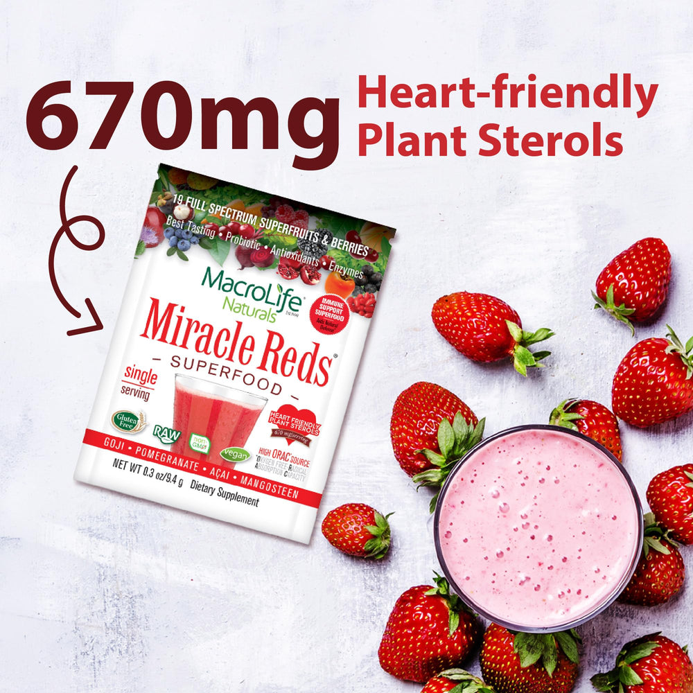 MacroLife Naturals Miracle Reds vegan non-GMO mark on packaging