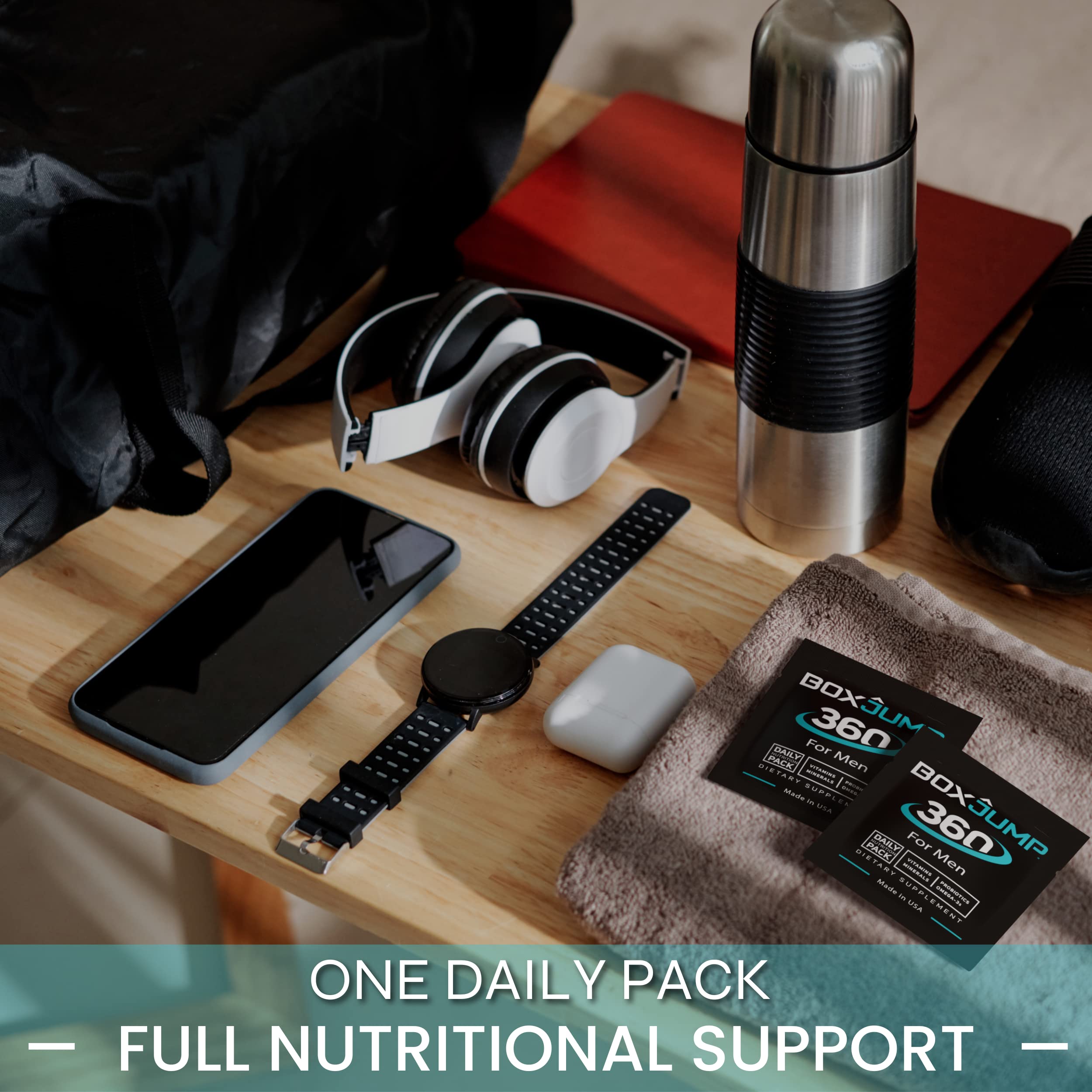 Made Man multivitamin pack in gym bag for daily nutrition