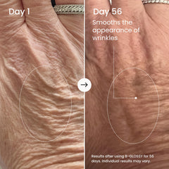 MAËLYS B-GLOSSY texture-smoothing action captured as the serum glides on the skin.