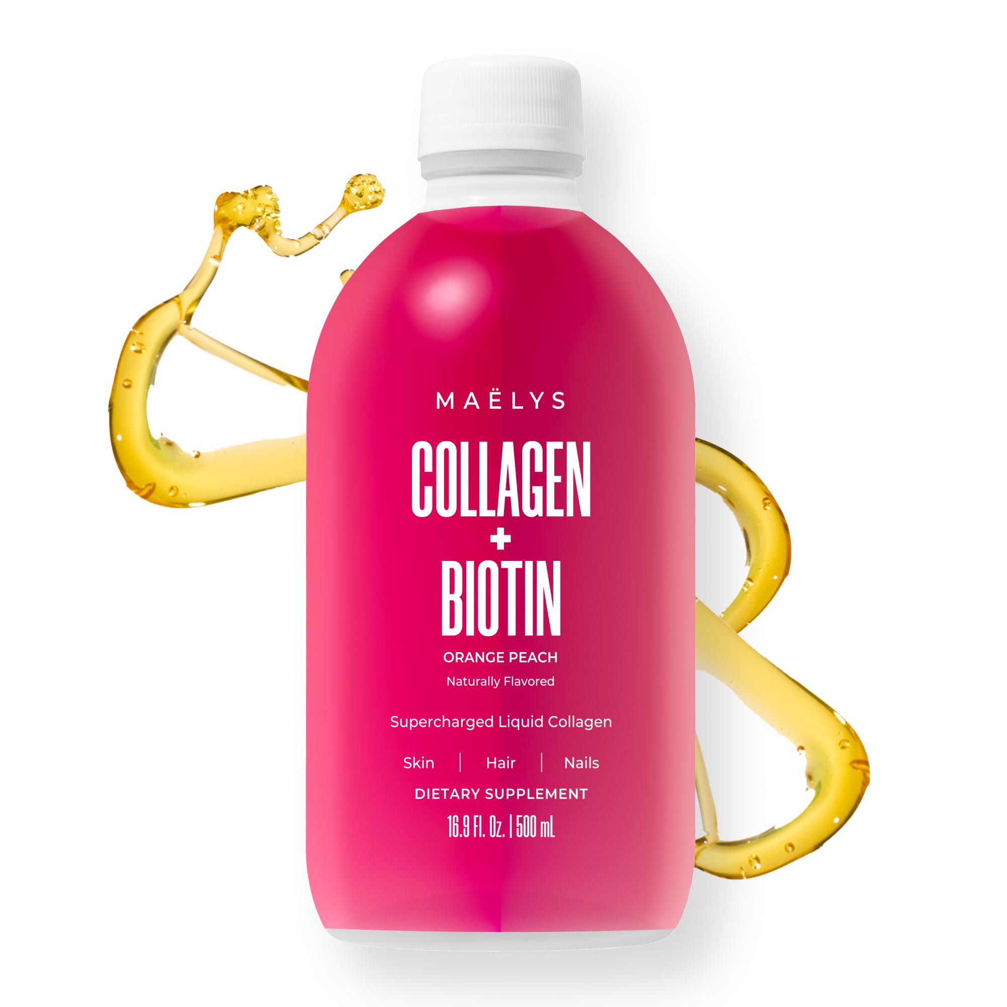 Maelys collagen bottle with orange peach flavor for daily hydration