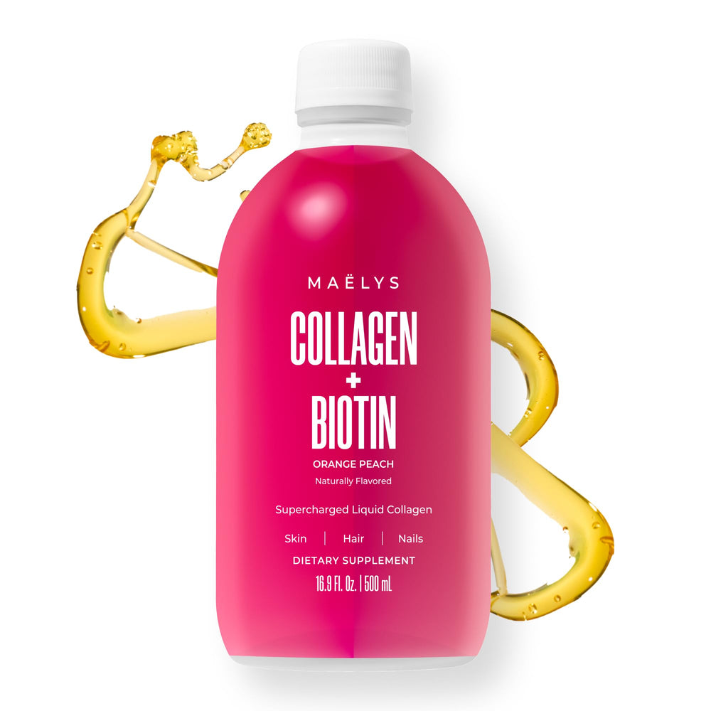 Maelys collagen bottle with orange peach flavor for daily hydration