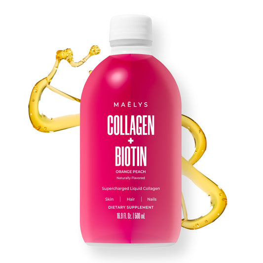 Maelys collagen bottle with orange peach flavor for daily hydration