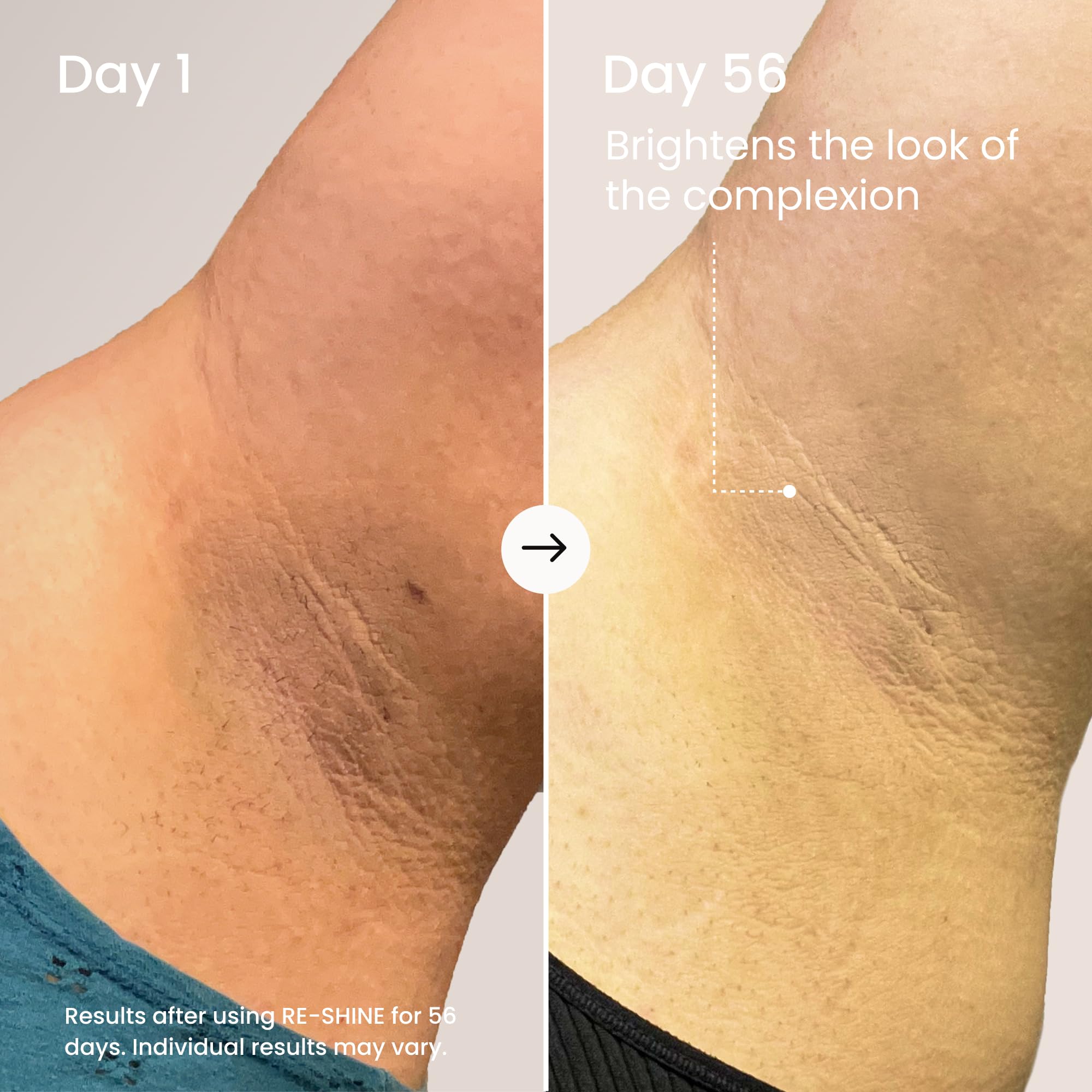 MAËLYS RE-SHINE application on arm demonstrates a daily brightening ritual.