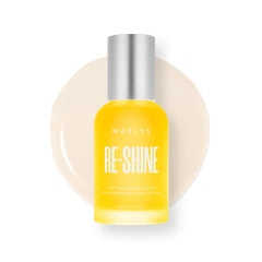 MAËLYS RE-SHINE bottle with pump shows luminous serum for hydrated, even-looking skin.