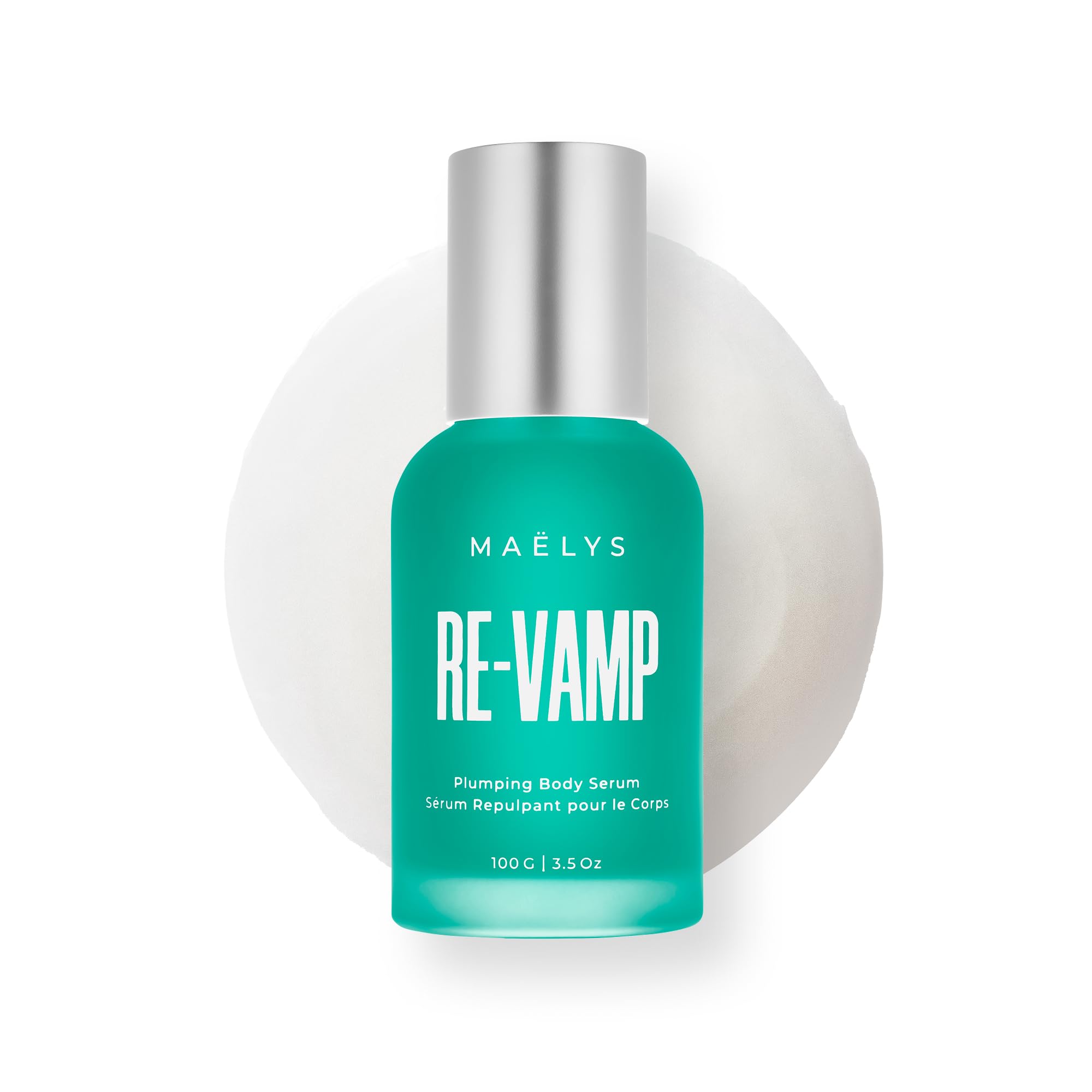 MAELYS Re-VAMP serum bottle showing lightweight hydration for plumper look
