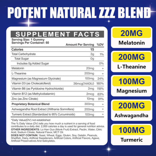 Maennyliy Melatonin 20mg Gummies pack front highlighting natural berry flavor.