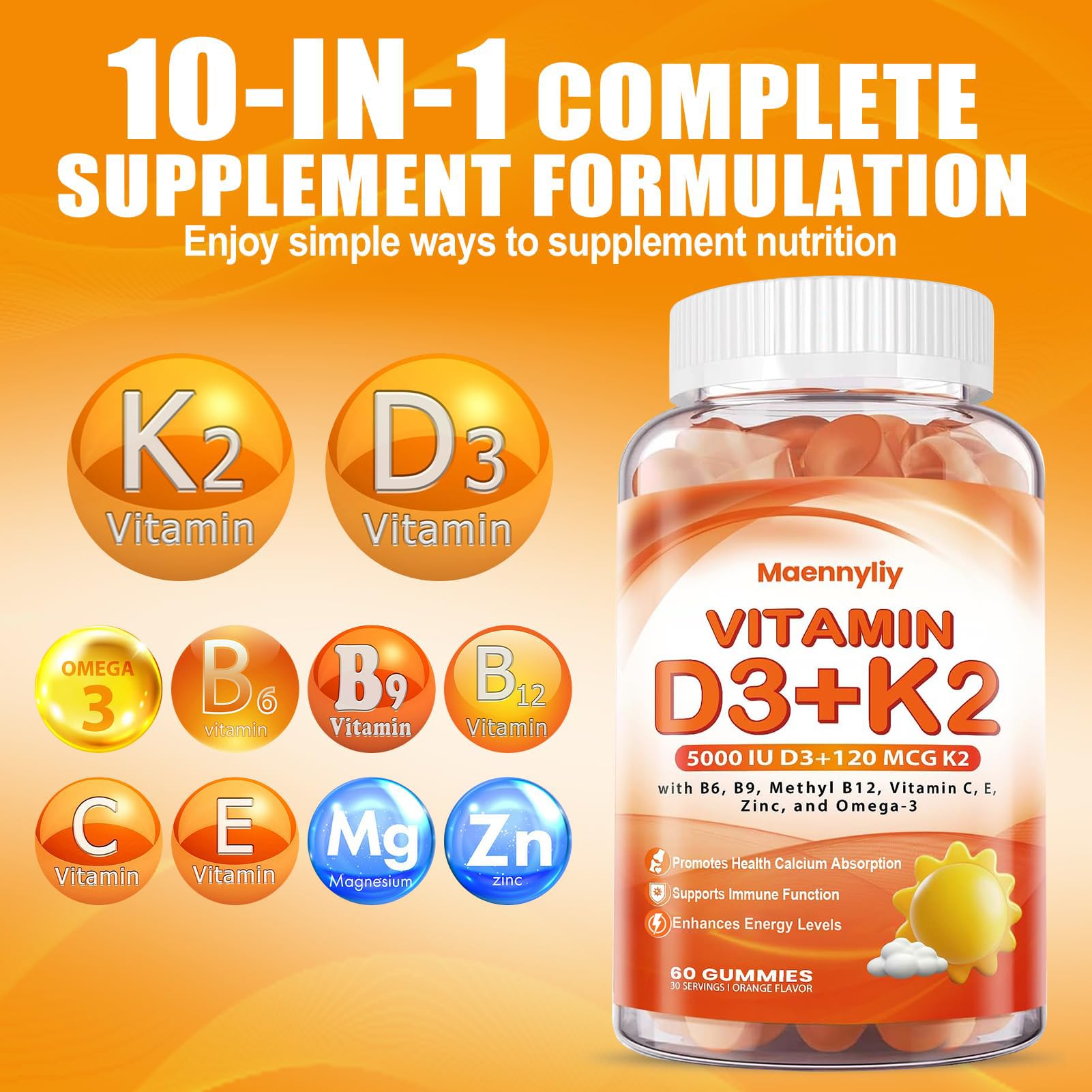 Maennyliy Gummies ingredients panel highlighting omega-3 and minerals for absorption.