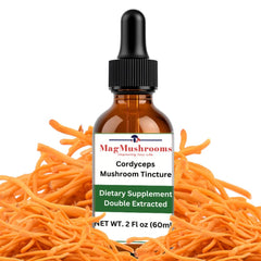Mag Mushrooms Cordyceps tincture bottle highlighting potency for daily use