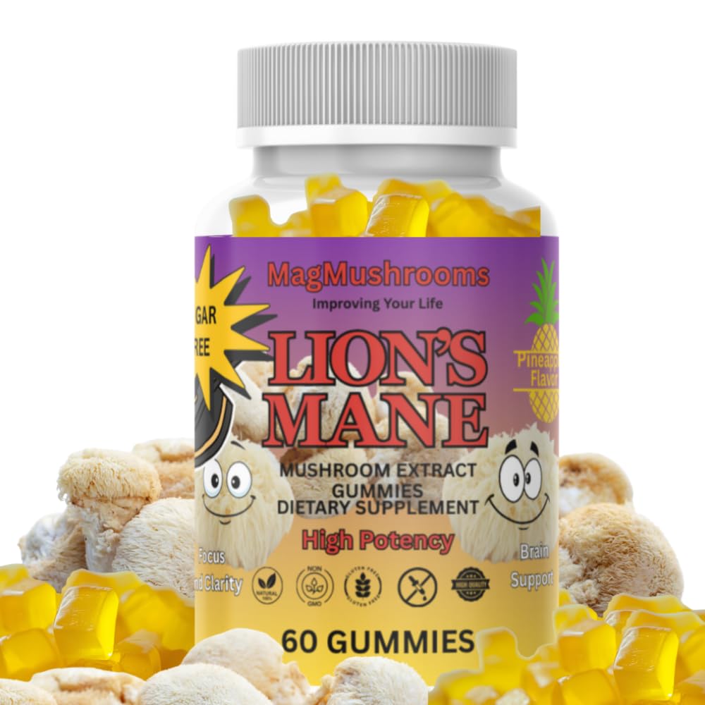 Mag Mushrooms Lion’s Mane gummies bottle for daily focus and clarity