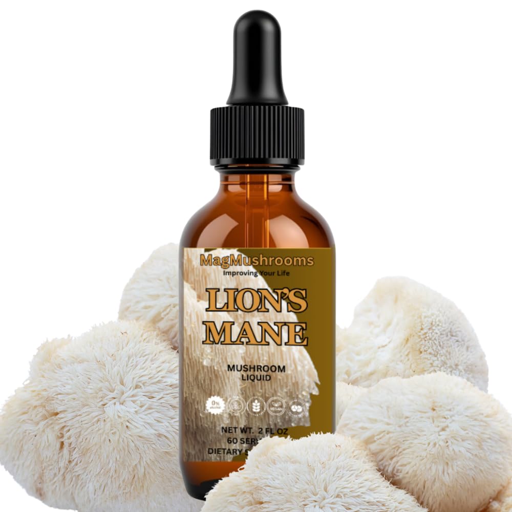 Mag Mushrooms Lion’s Mane bottle front shows potent extract for daily cognitive support.