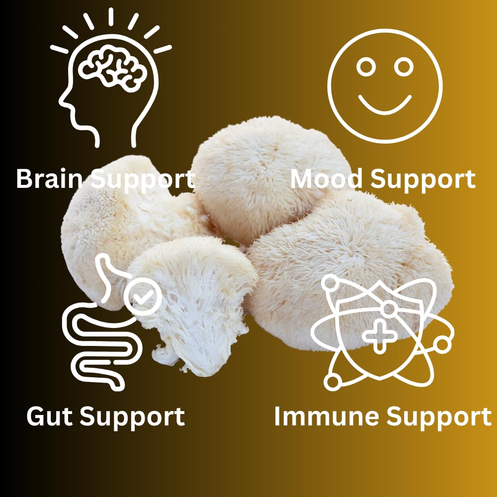 Mag Mushrooms Lion’s Mane ingredient panel image conveys natural, pesticide-free cultivation.