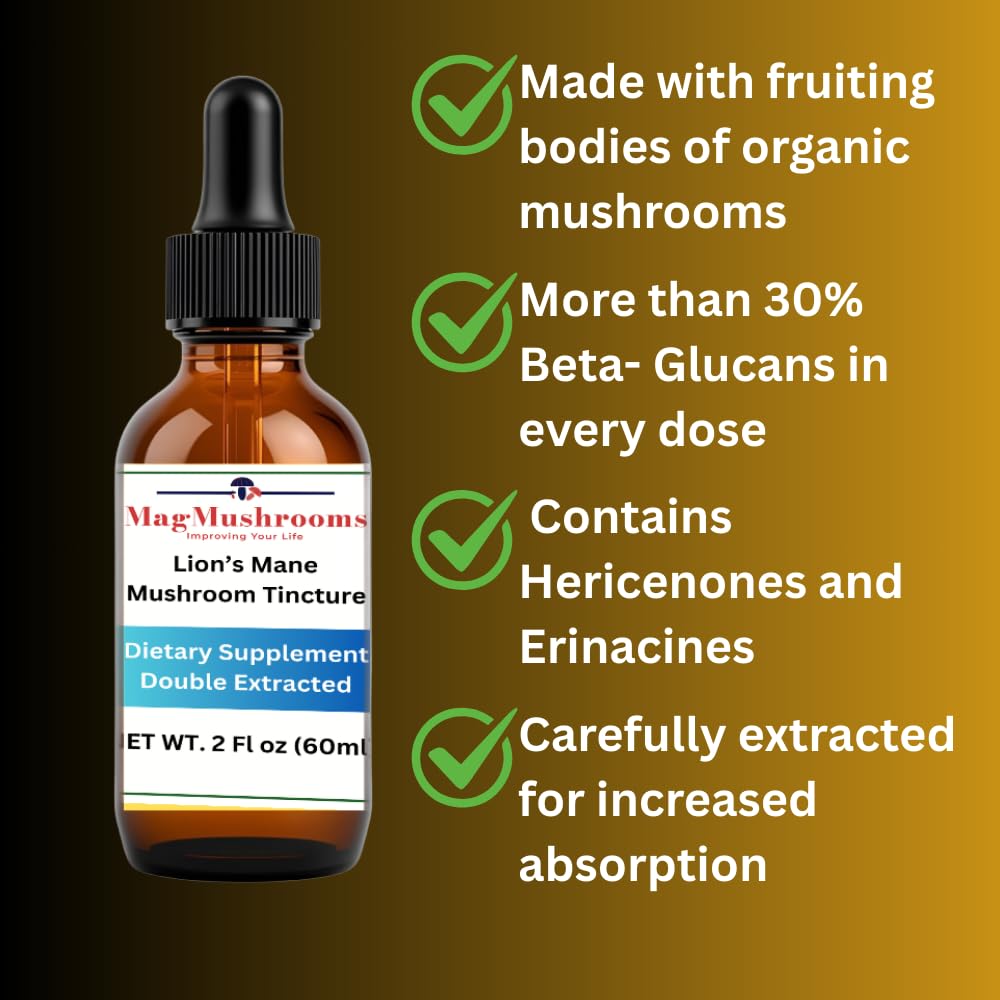 Mag Mushrooms Lion's Mane tincture label closeup highlighting clean natural ingredients