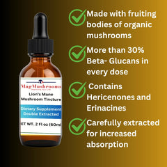 Mag Mushrooms Lion's Mane tincture label closeup highlighting clean natural ingredients