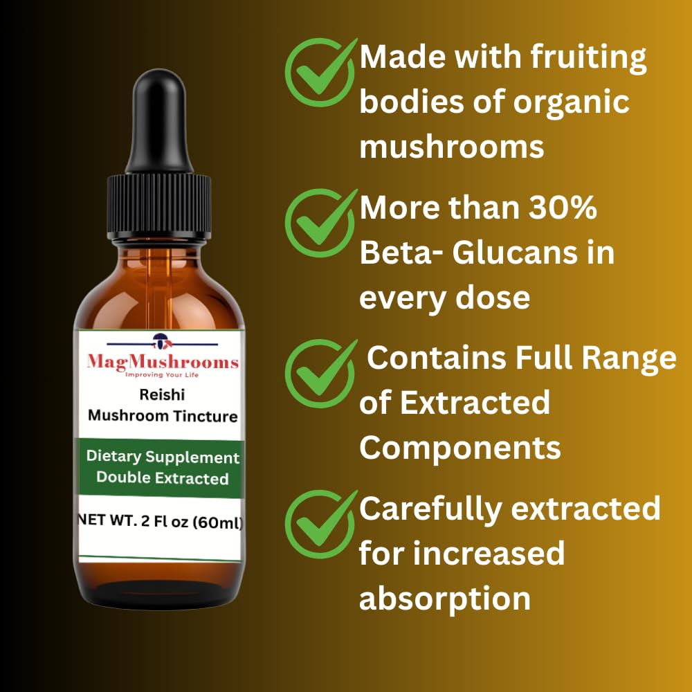 Mag Mushrooms Reishi tincture label emphasizes double extraction potency