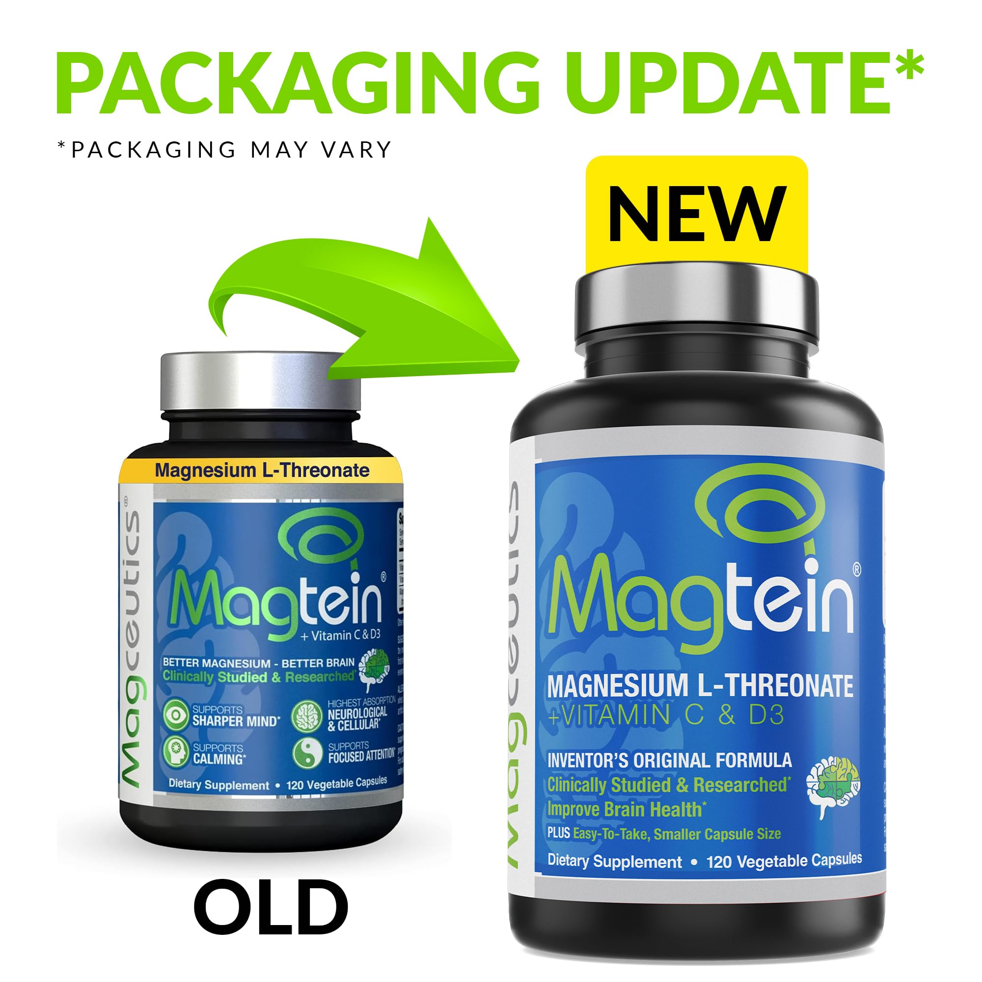 Magceutics Magtein capsules close-up showing small, easy-to-swallow design.
