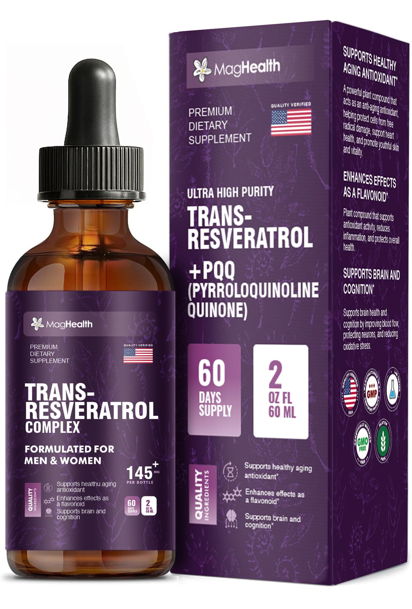 MagHealth Trans-Resveratrol bottle front for daily antioxidant support