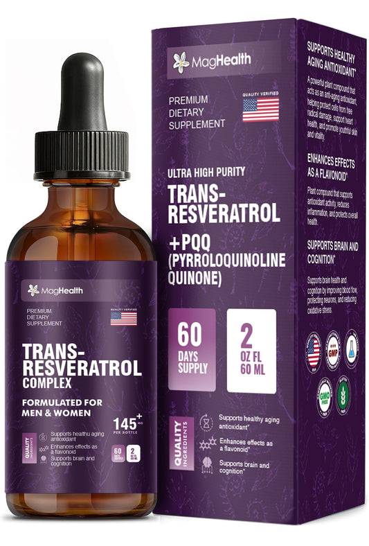 MagHealth Trans-Resveratrol bottle front for daily antioxidant support