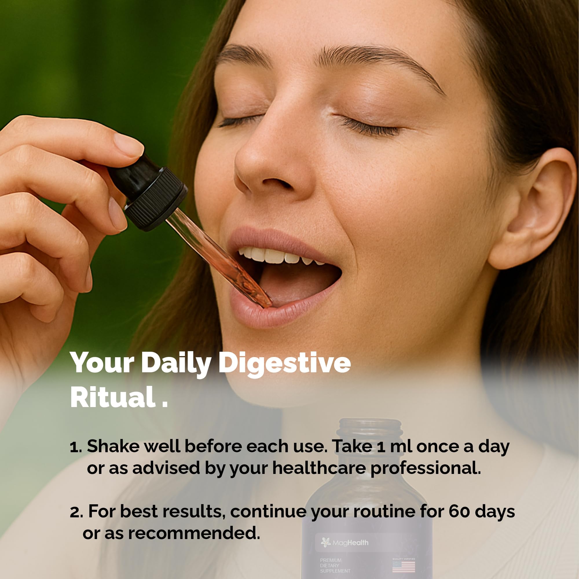 MagHealth Trans-Resveratrol bottle beside glass for daily wellness ritual