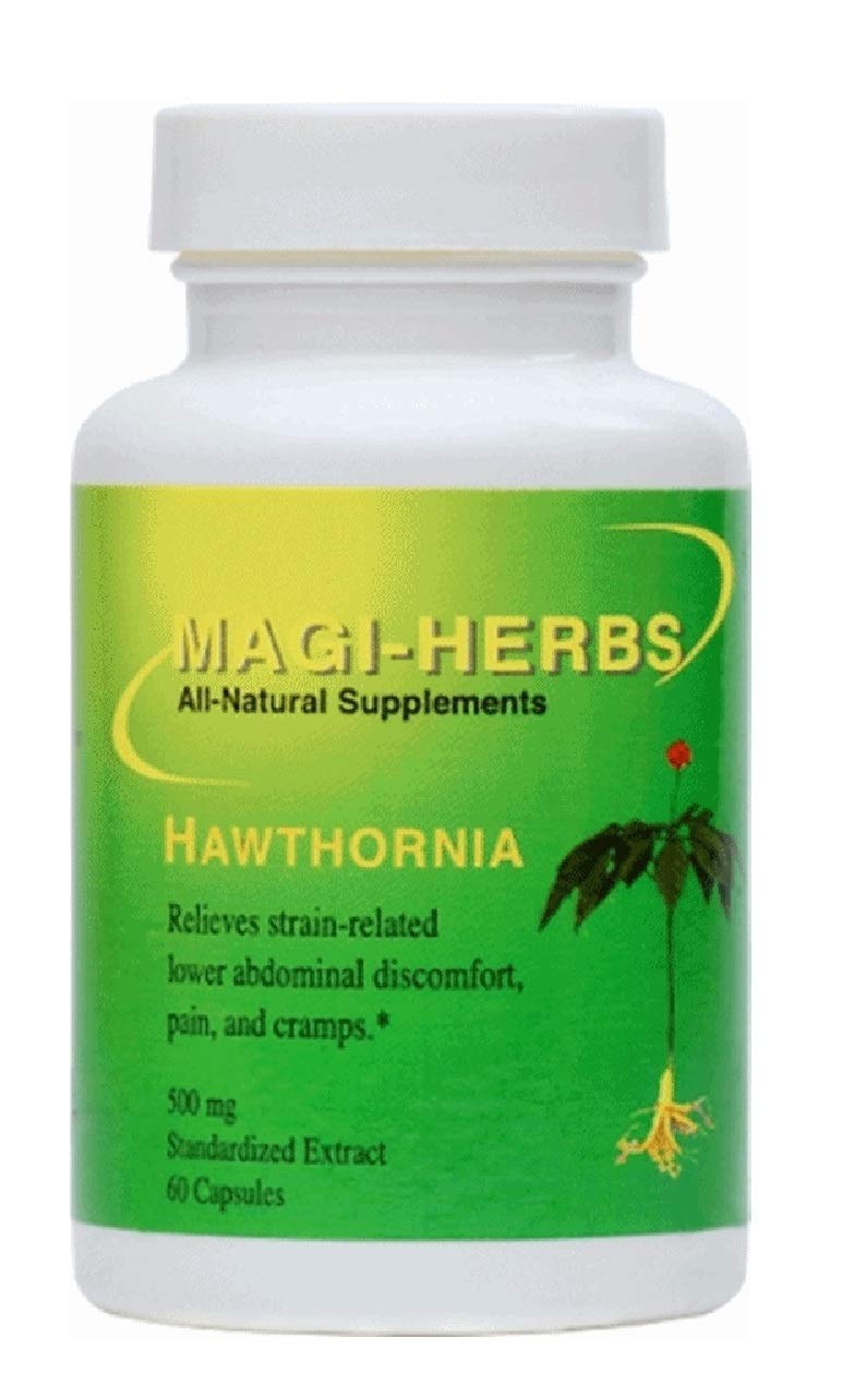 Magi-herbs Hawthornia bottle with 60 capsules indicating easy early-stage support