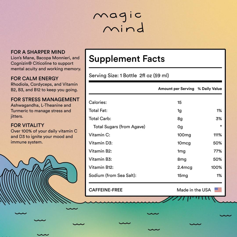 Close-up of Magic Mind ingredients showing adaptogens and mushrooms.