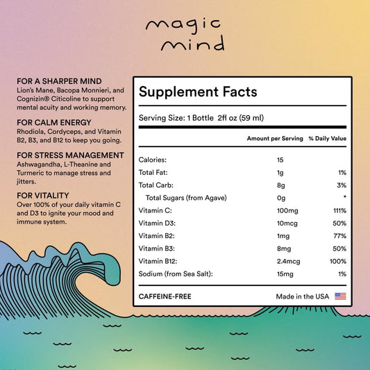 Close-up of Magic Mind ingredients showing adaptogens and mushrooms.