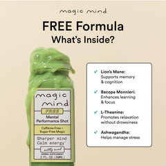 Pour shot of Magic Mind for a smooth, tasty energy sip.