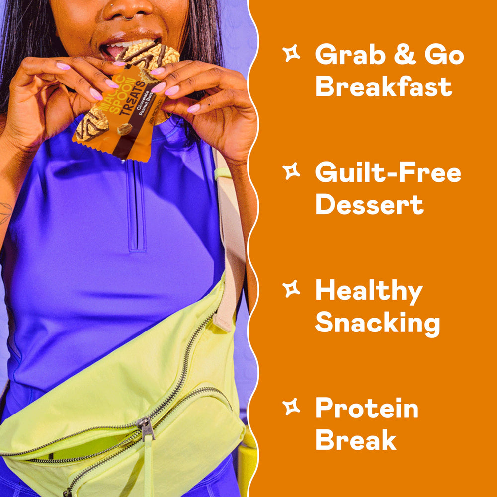 Magic Spoon Treats bar break image, convenient post-workout protein option.
