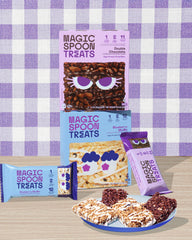 Magic Spoon Treats Chocolate Peanut Butter bar close-up, satisfying protein bite.