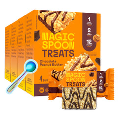 Magic Spoon Treats chocolate peanut butter bar pack view, high protein snack for on-the-go.