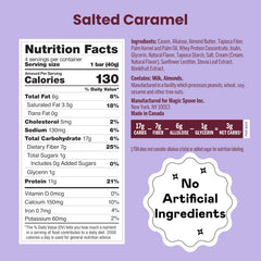 Magic Spoon Salted Caramel bar on display, highlighting packaging and nutrition