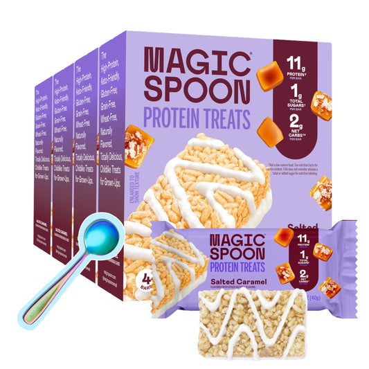Magic Spoon Salted Caramel bar box, a high-protein gluten-free snack for on-the-go